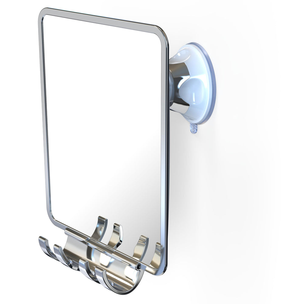 Luxo shower mirror with anti fog coating for a clear shave in steamy showers