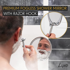 Anti-fog coating keeps the reflection crisp in hot showers.