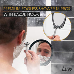 Luxo Shower Mirror Black side mount demonstrates adjustable tilt for precise angles.