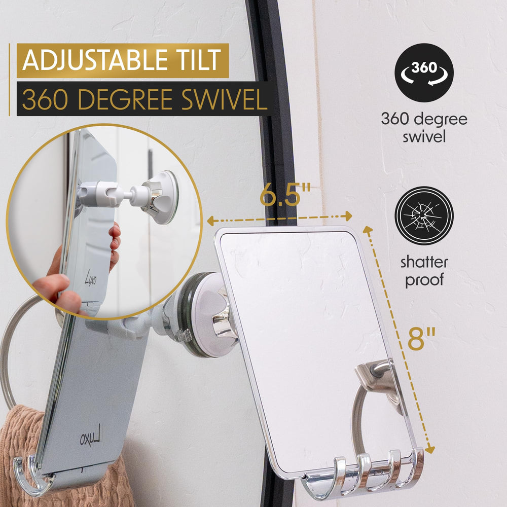 Luxo shower mirror showing removable razor holder for easy grooming