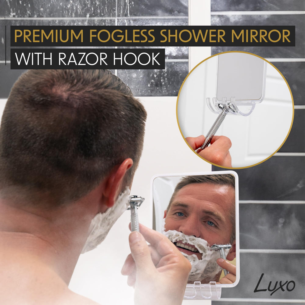 Luxo shower mirror with removable razor holder for easy access