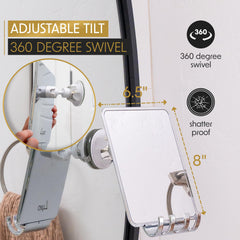 Luxo shower mirror showing removable razor holder for easy grooming