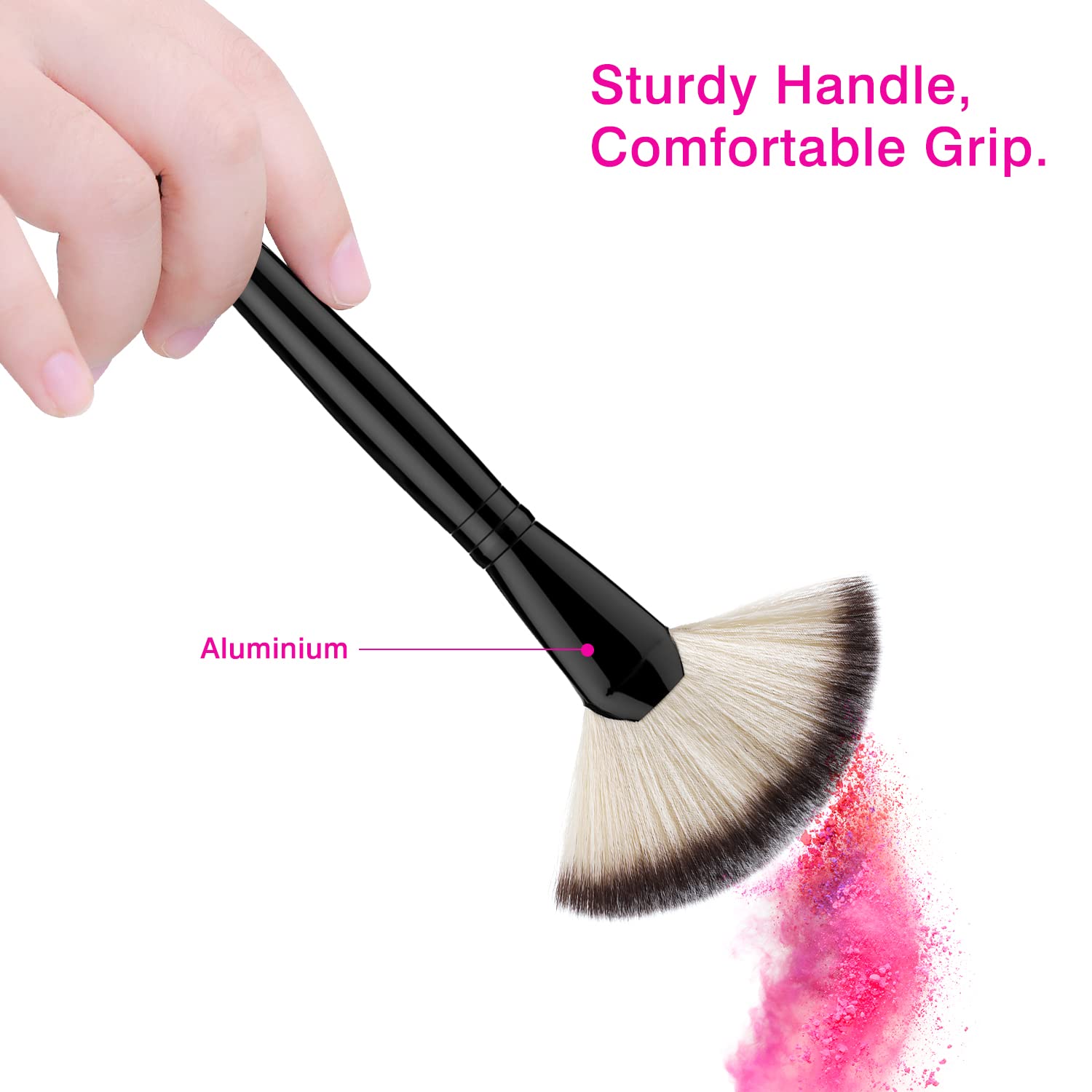 Luxspire fan makeup brush compact design ideal for travel routines.