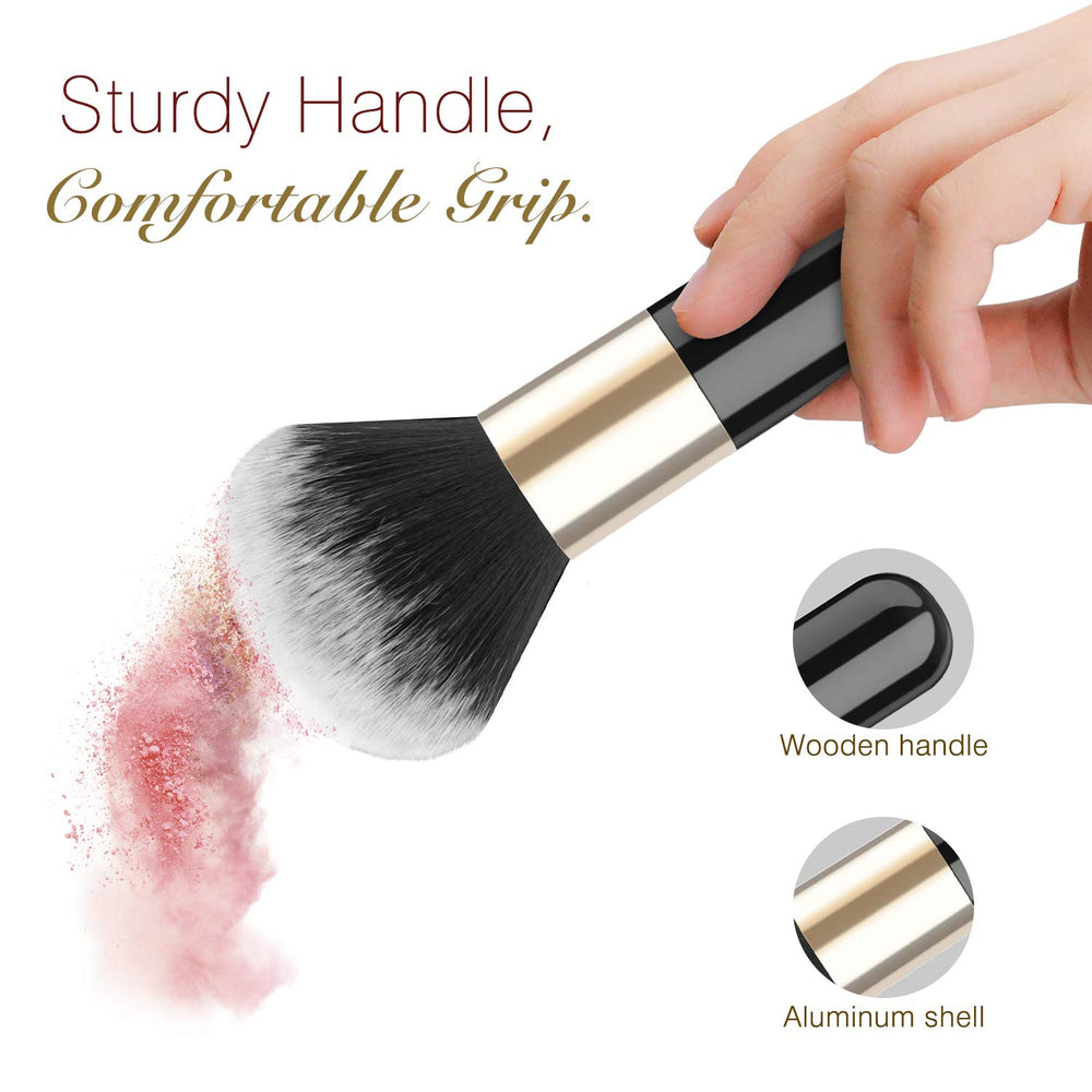 Luxspire brush in use blending powder on cheek and jawline.