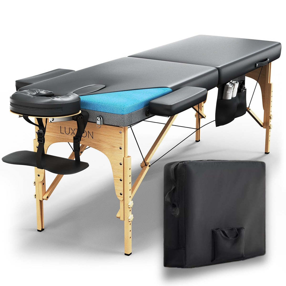 Luxton Home memory-foam massage table setup showing quick assembly for home use