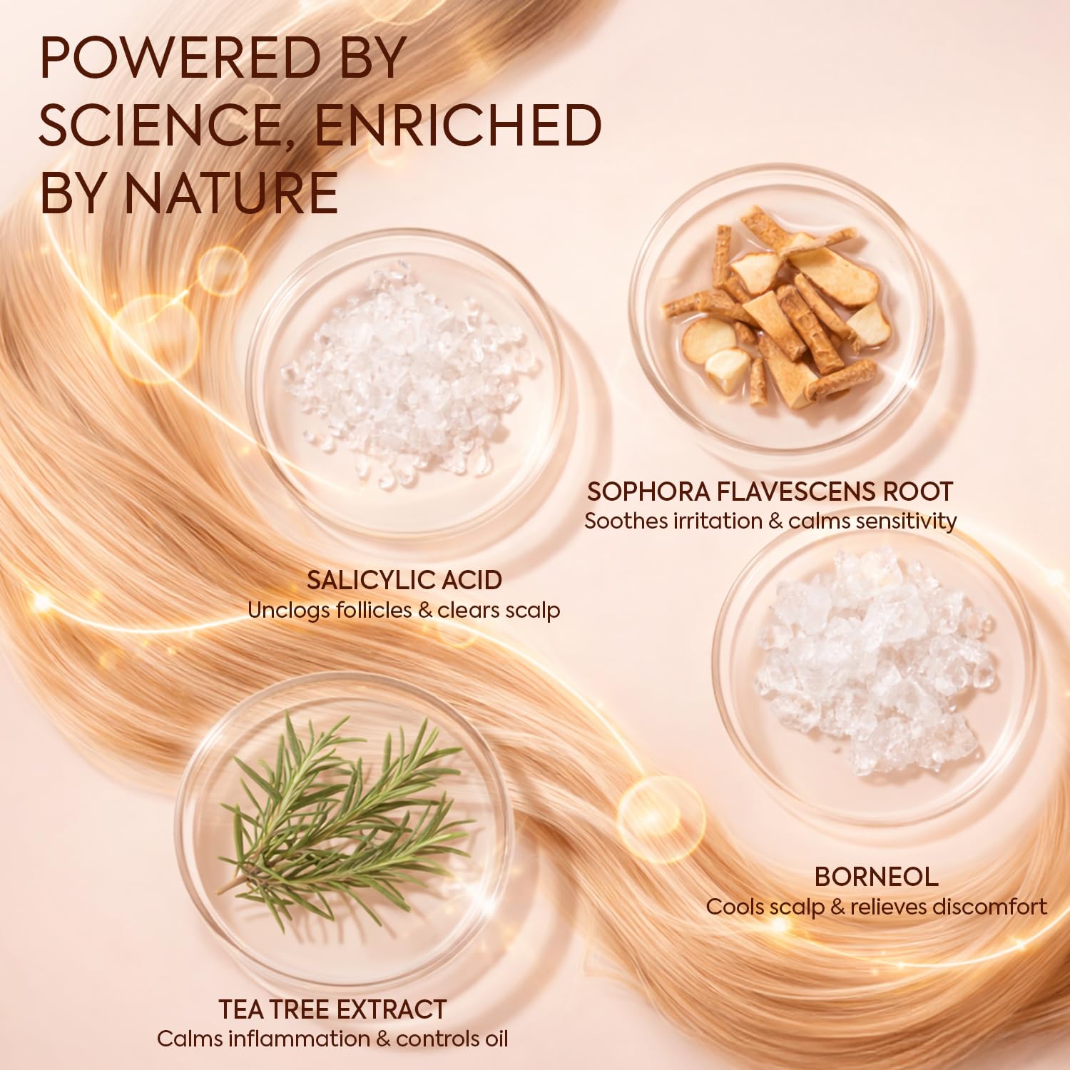 Detalle de ingredientes herbales de Luxvez que calman irritaciones.