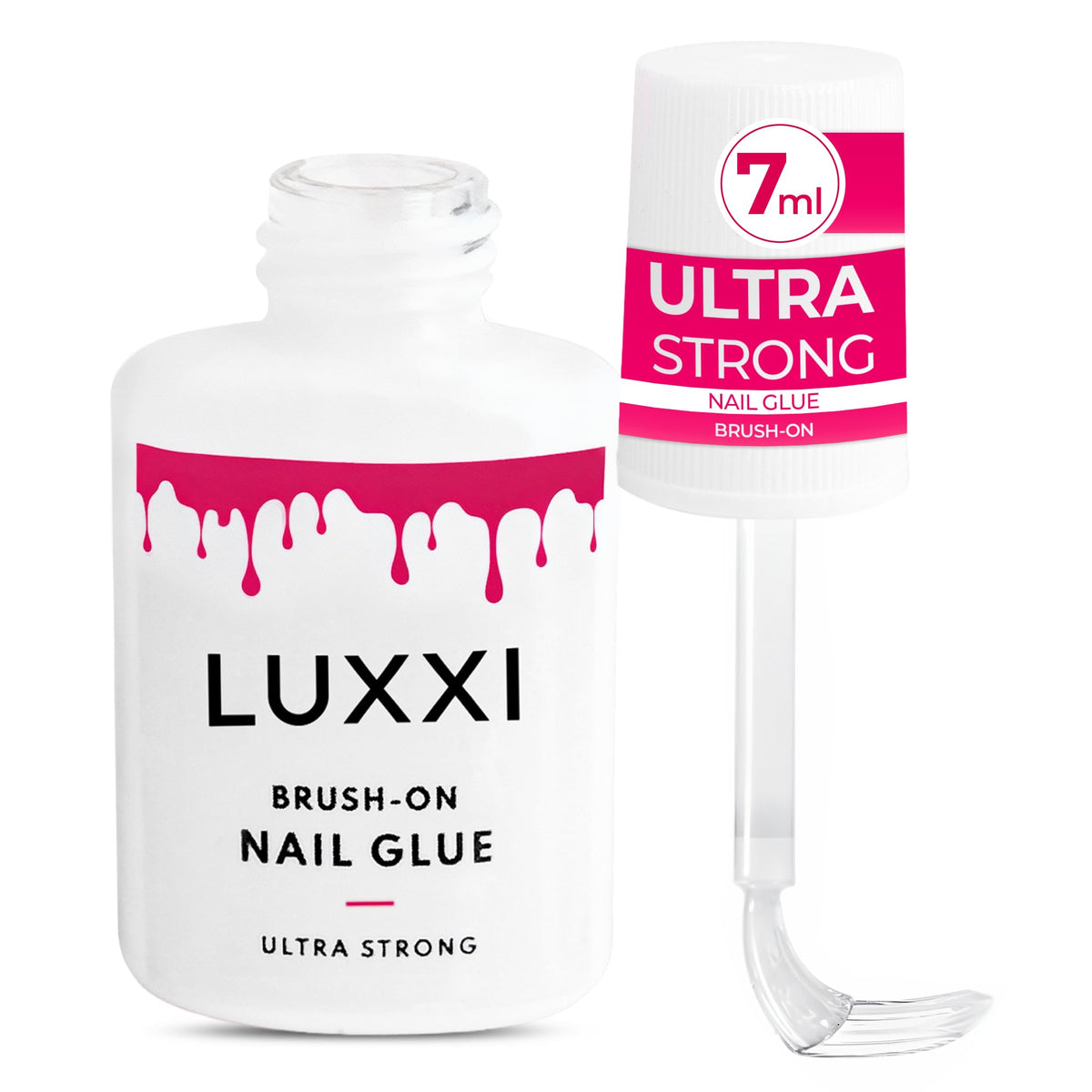 LUXXI pegamento de uñas rosa gel con aplicador para fijado preciso.