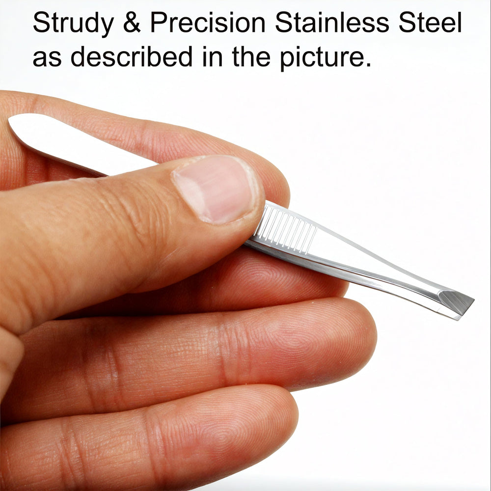 LUXXII easy-clean metal tweezers ready for quick sanitizing after use.