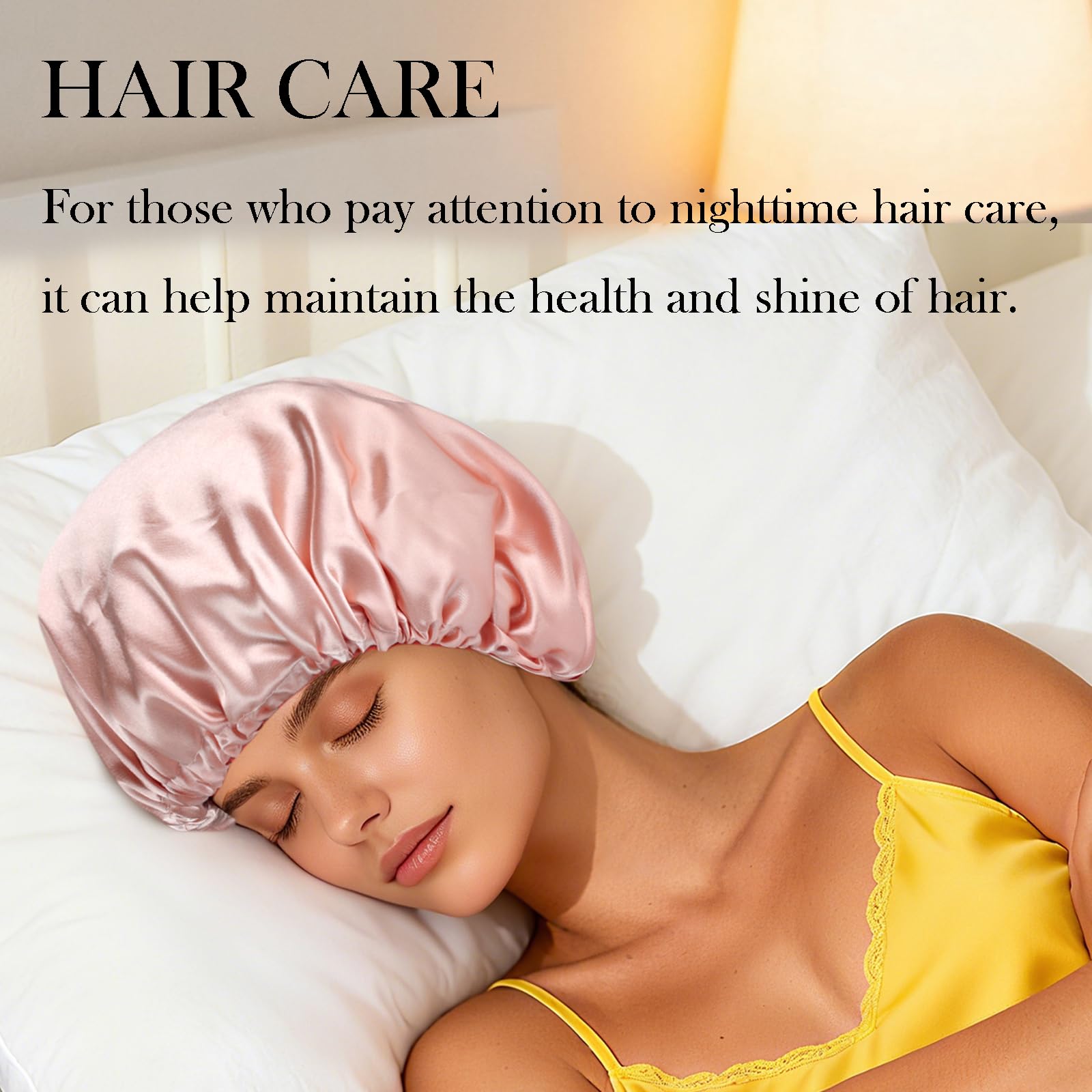 Luyfrsuu satin bonnet worn on head for comfortable night use.