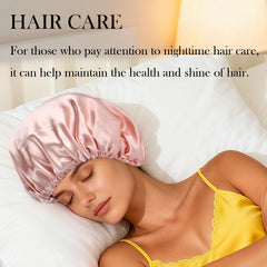 Luyfrsuu satin bonnet worn on head for comfortable night use.