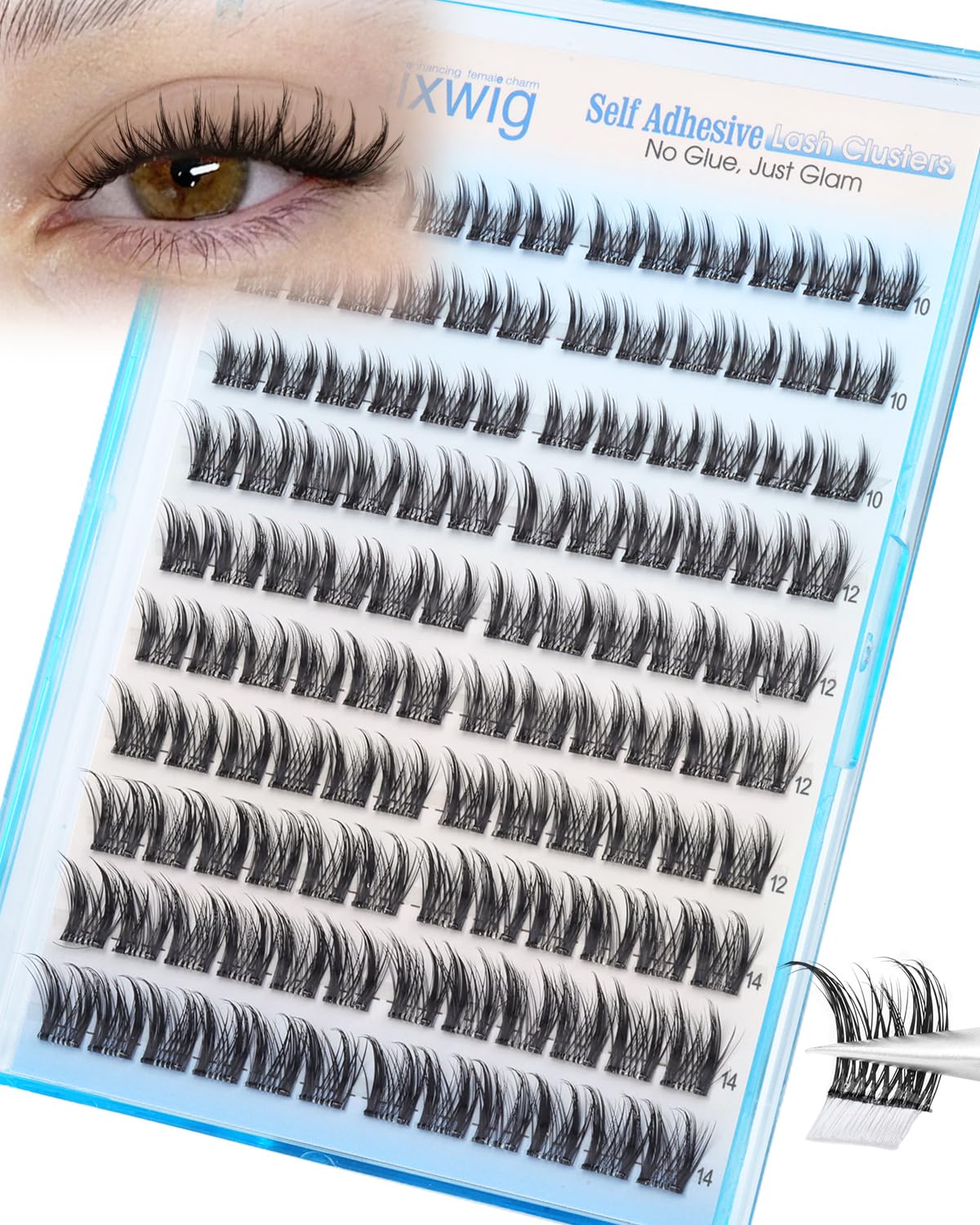 Lvmixwig self-adhesive lash clusters, 10mm, for natural daily wear.
