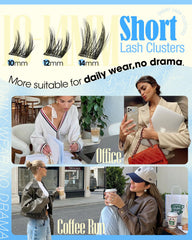 Lvmixwig self-adhesive lash clusters, 14mm, creates wider-eyed drama without heavy glue.
