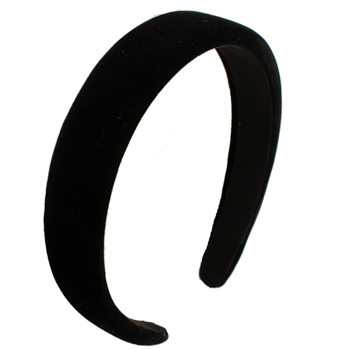 Lvyeer black velvet padded headband, front view, soft fabric with secure non-slip grip.