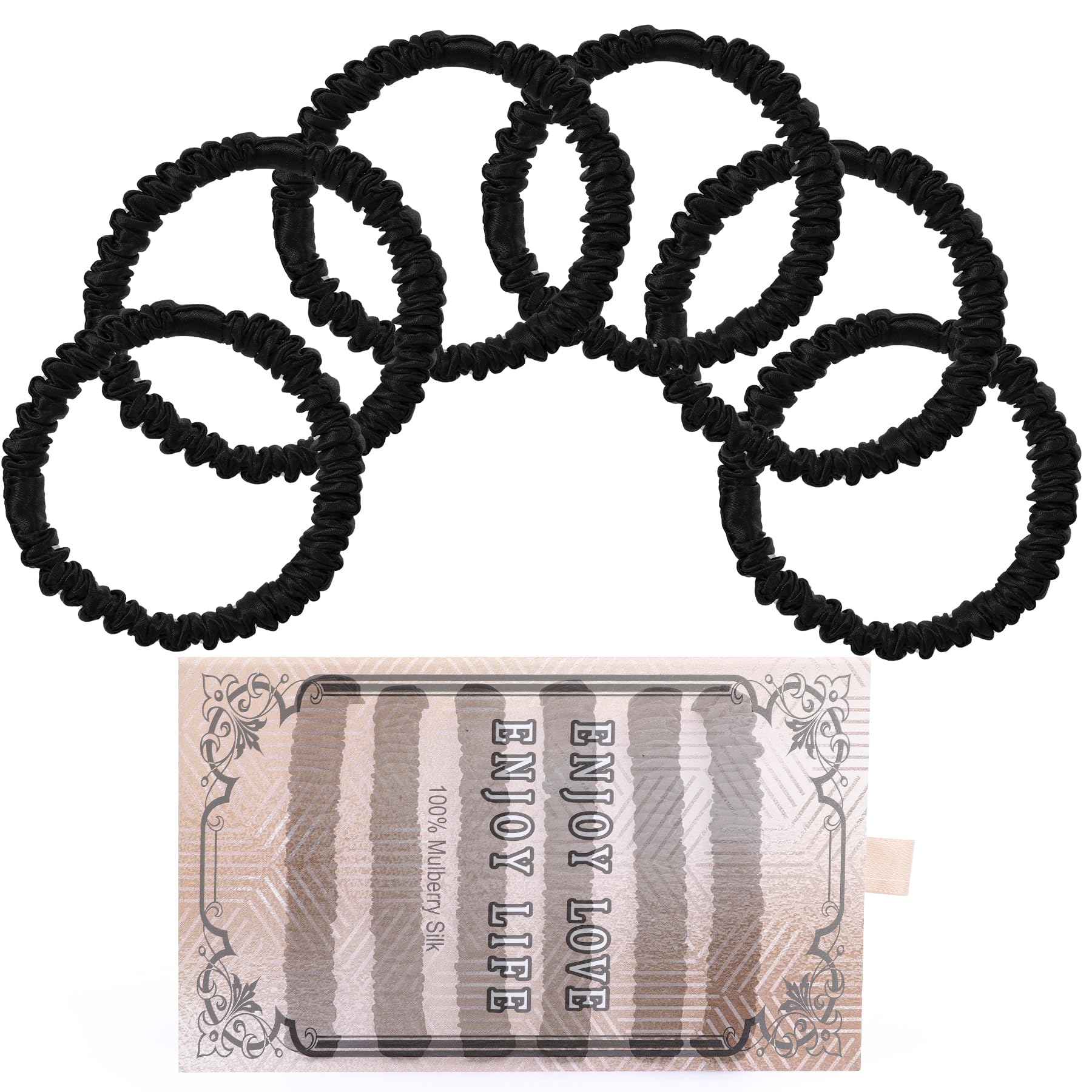 Lwoeo 22 Momme silk hair ties in a 6-pack with gift-ready box for gentle hold.
