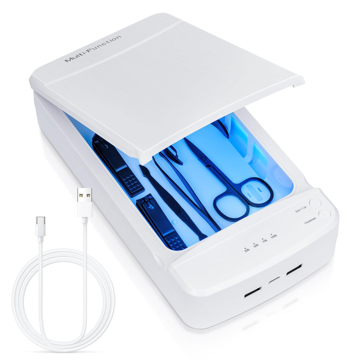 LXIANGN nail tool sterilizer blue light front view, ready for on-the-go sanitizing.