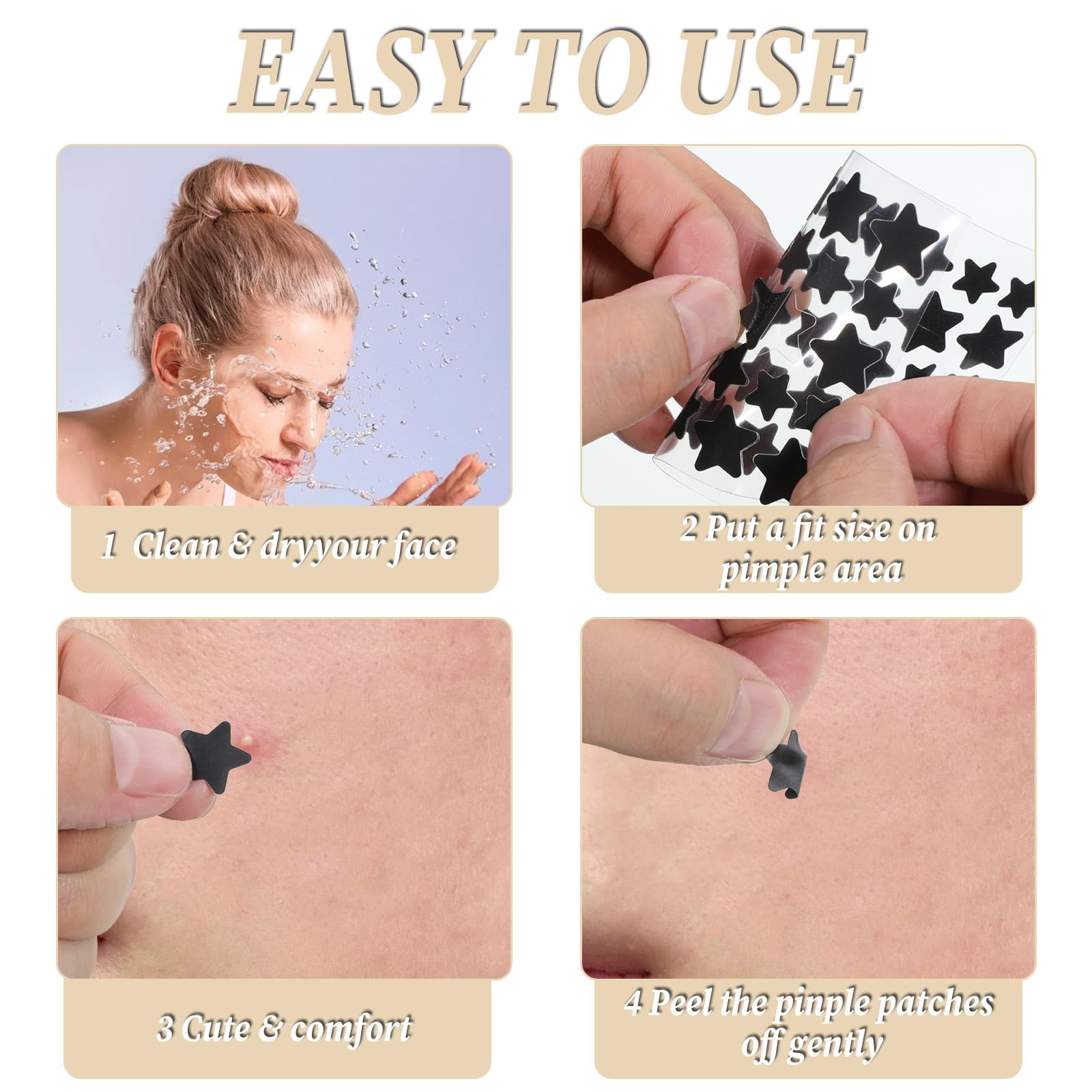 Parches LXUEJIE estrella negra, aptos para maquillaje ligero sin manchas.