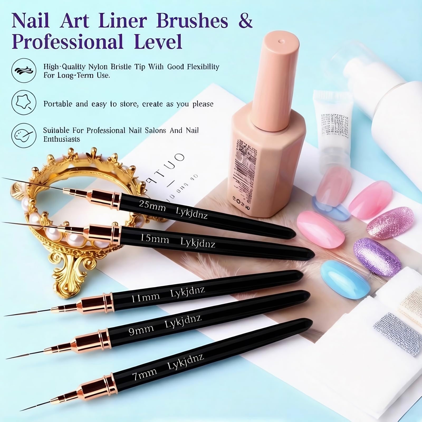 Lykjdnz nail art clean-up brush 2 for neat polish cleanup and corrections