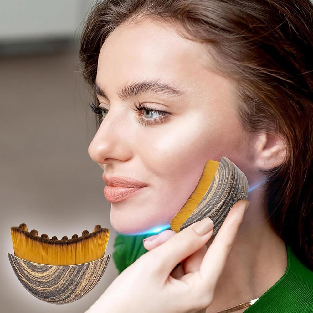 Lymphatic Contour Brush tracing the jawline for gentle lifting and definition.