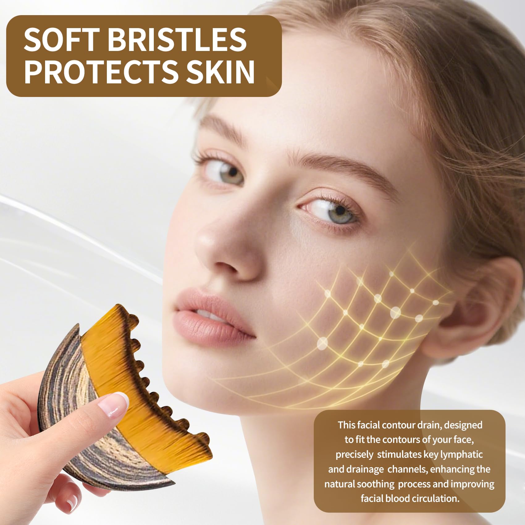 Lymphatic Contour Face Brush designed for dry brushing on clean skin.