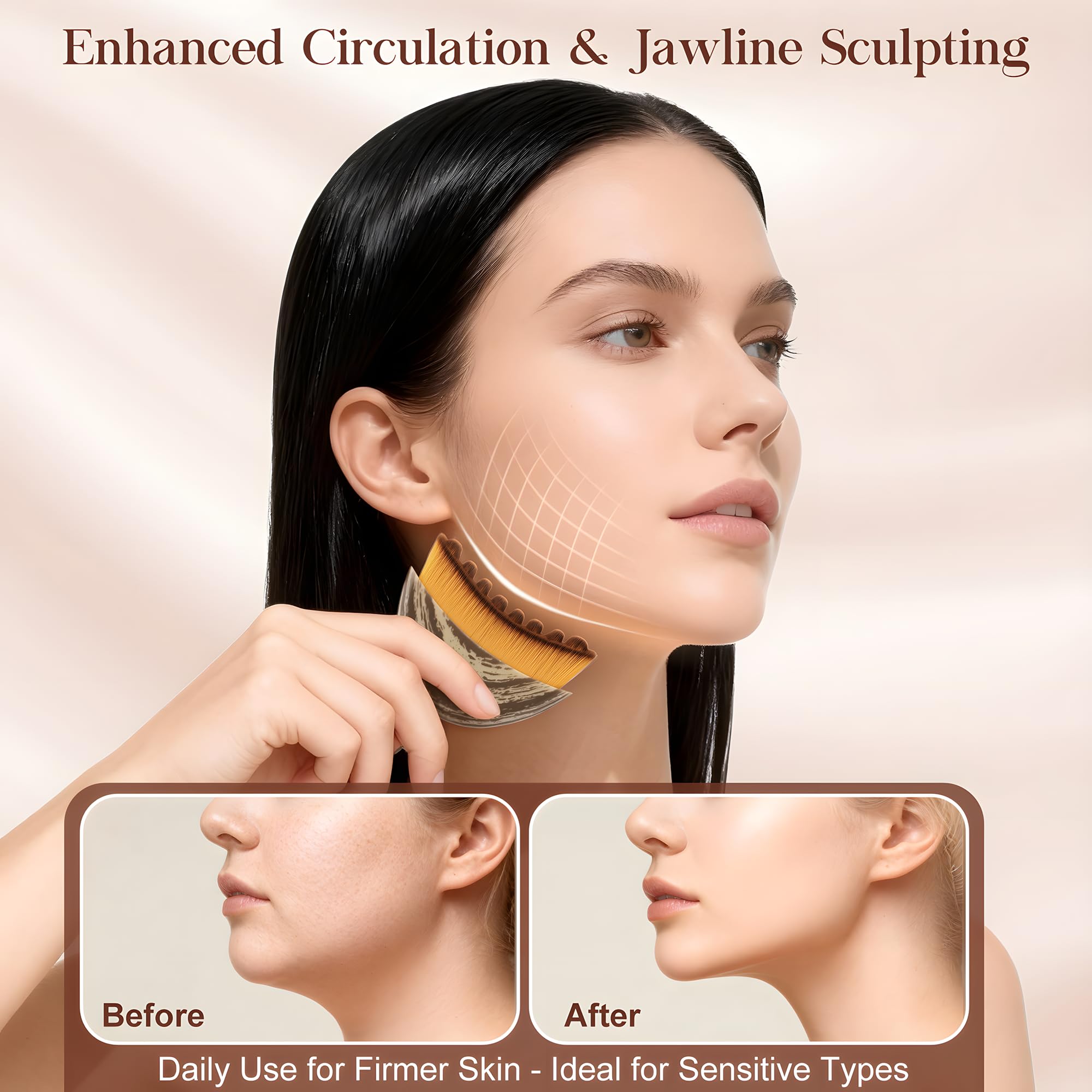Lymphatic Contour Face Brush ergonomic handle supports comfortable, extended use during routines.