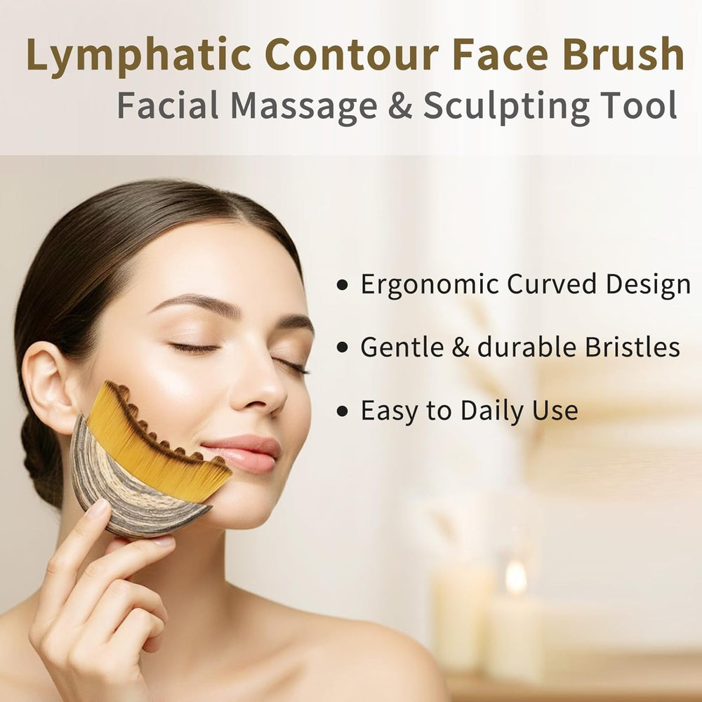 Lymphatic Contour Face Brush with oil application aids even serum distribution.