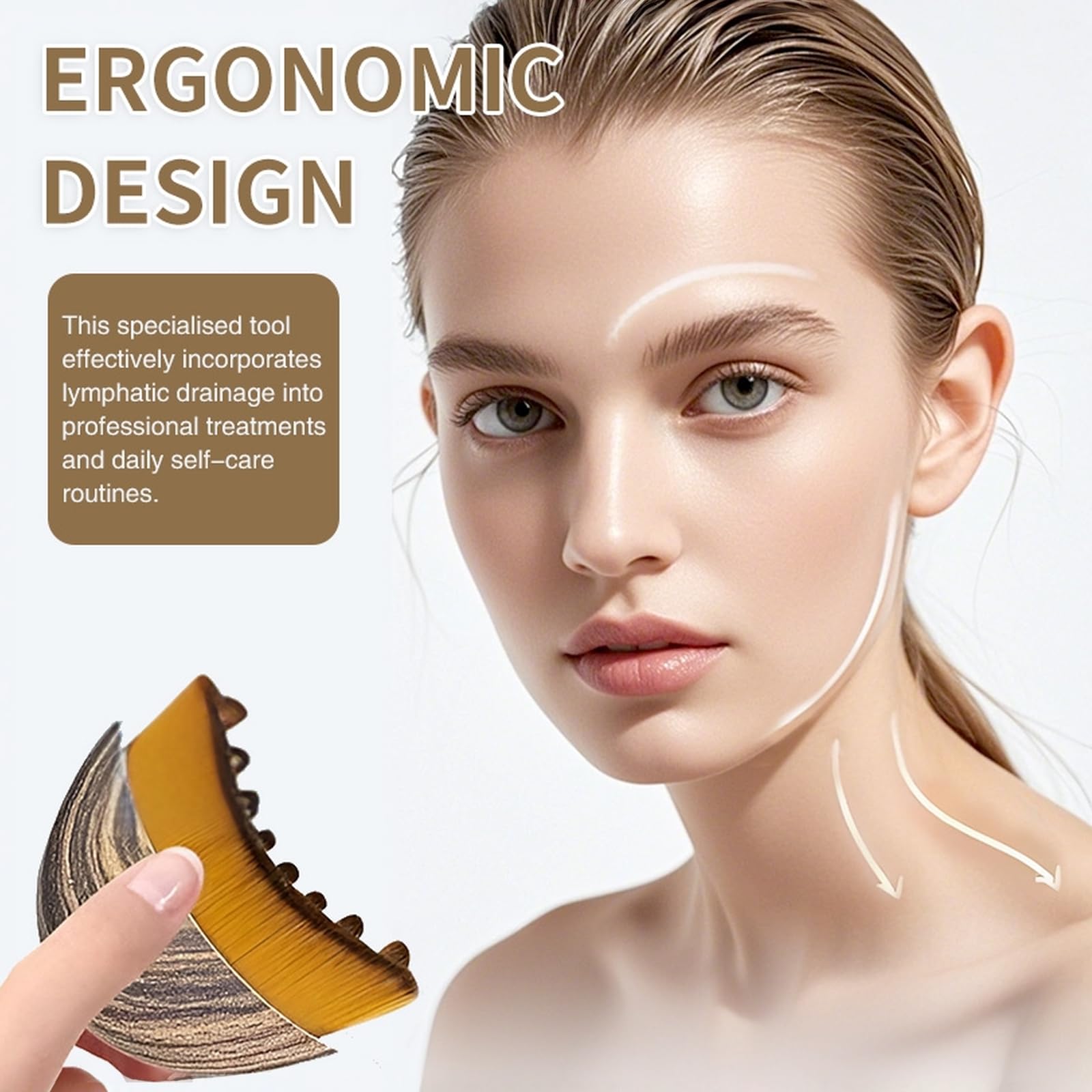 New Lymphatic Contour Face Brush with soft bristles for sensitive skin comfort.