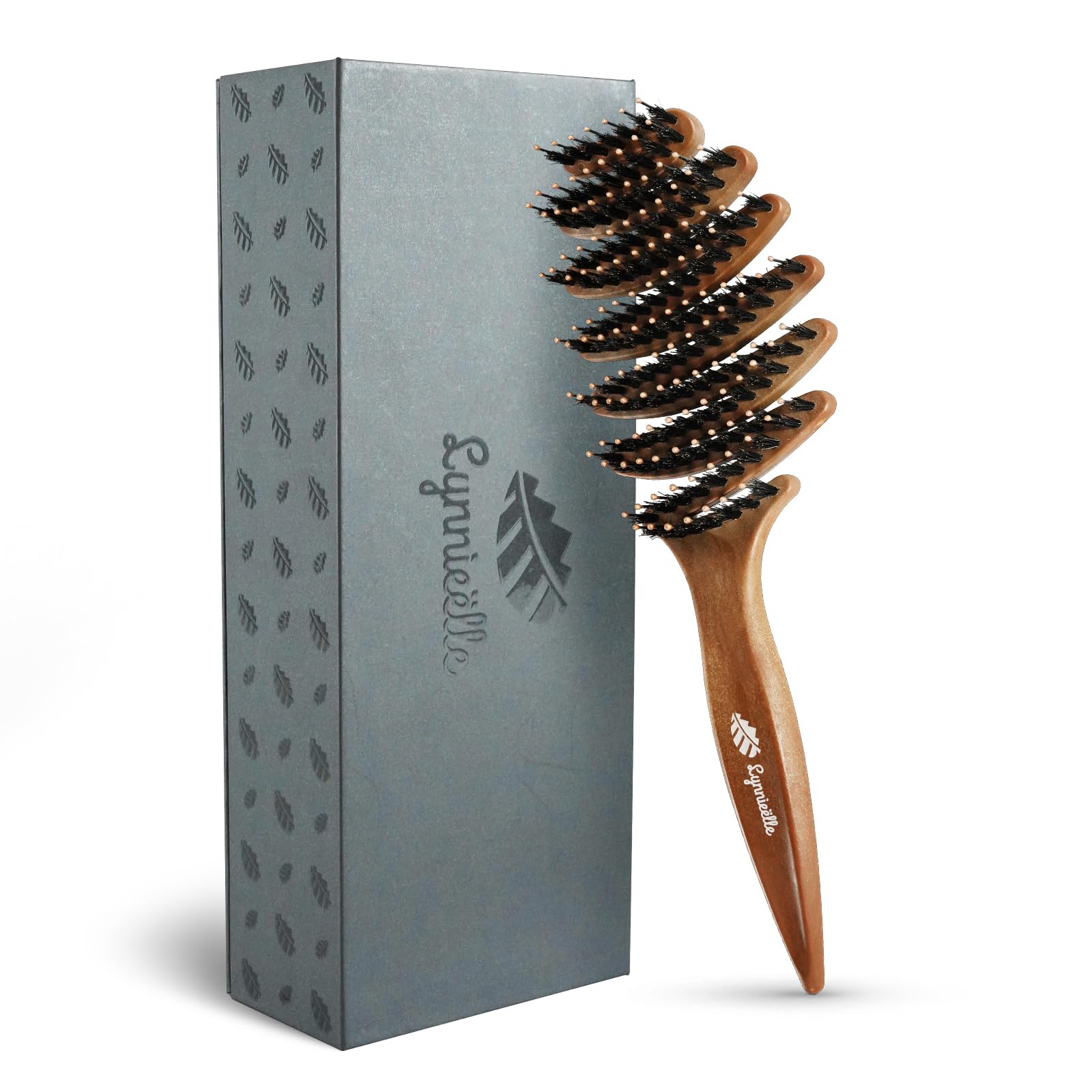 Lynnieëlle boar bristle brush front view for gentle detangling and smoothing.