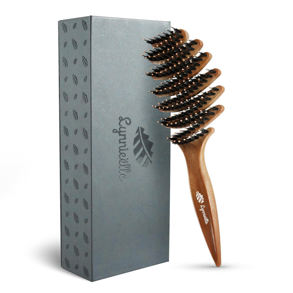 Lynnieëlle boar bristle brush front view for gentle detangling and smoothing.