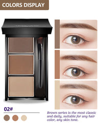 Three matte brow shades blend smoothly for natural definition