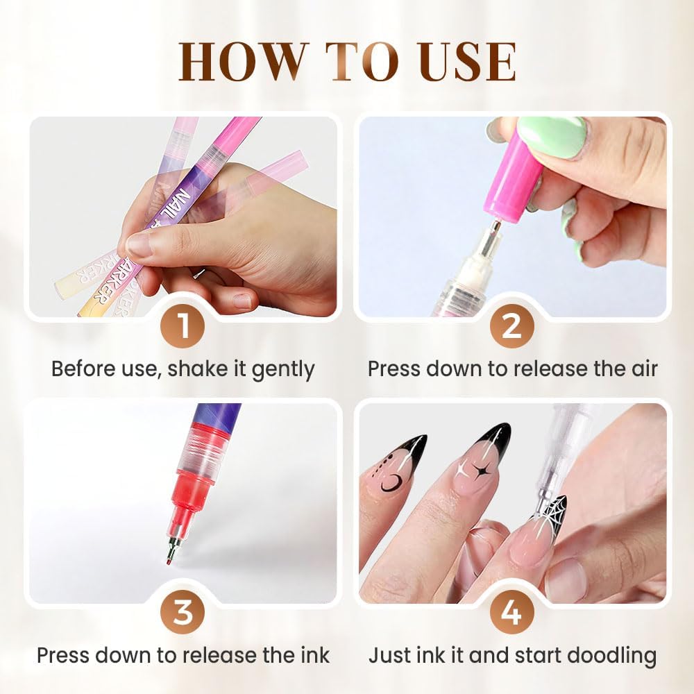 LZUPIKC Nail Art Pens deliver smooth ink flow for easy DIY designs.