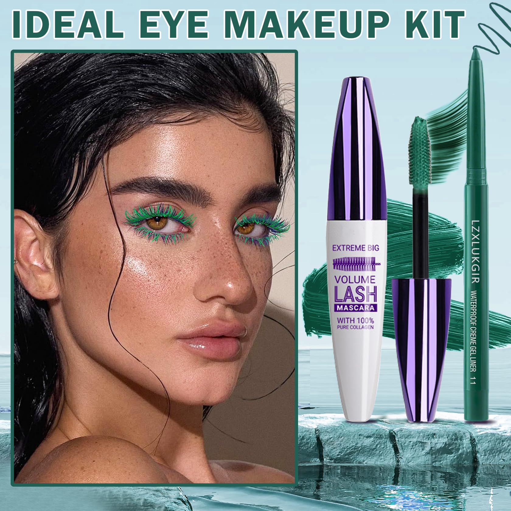 LZXLUKGIR look de ojos completo con color verde vivo