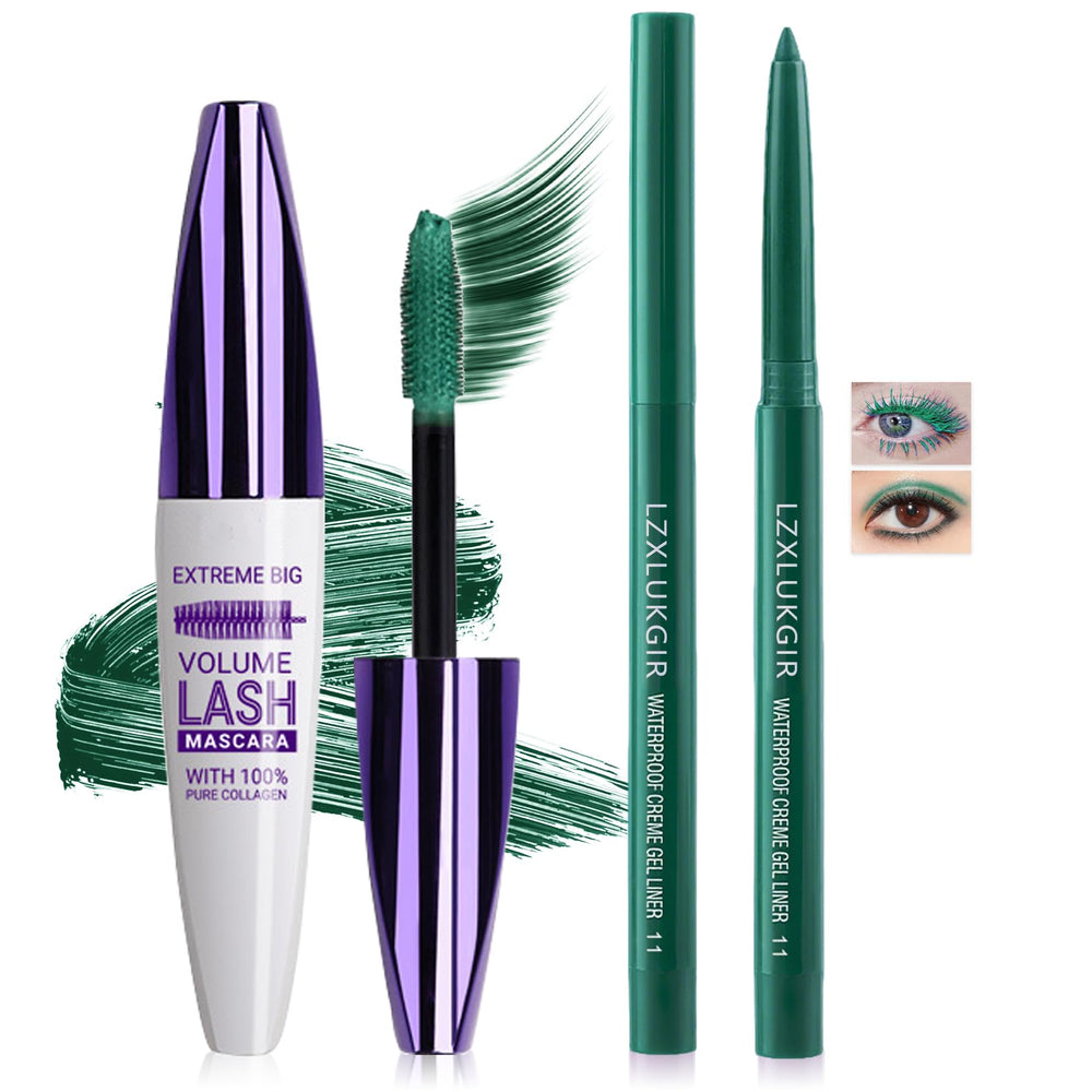 LZXLUKGIR mascara verde 5D con cepillo de silicona para pestañas definidas