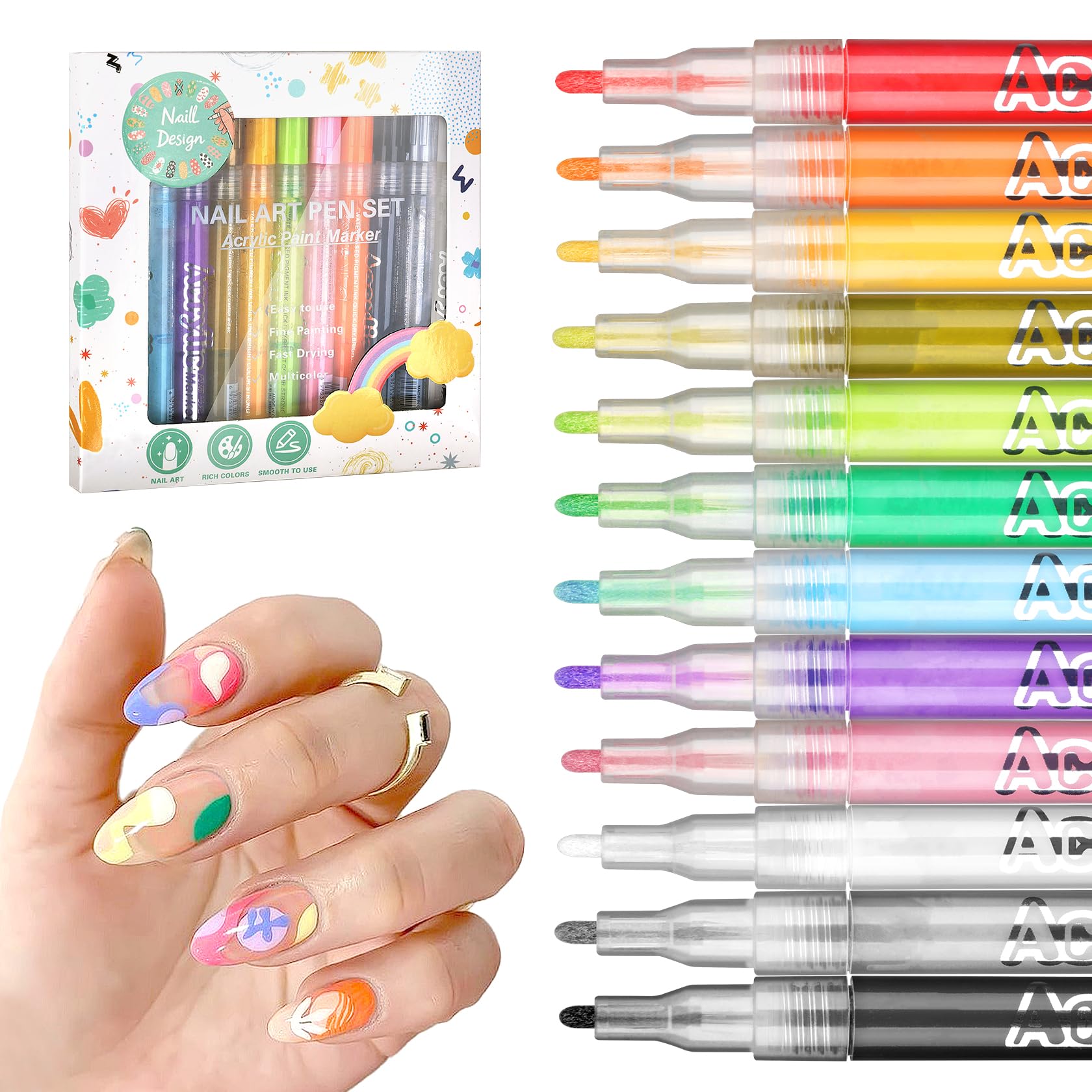 LZXLUKGIR nail art pens set with 12 colors for vibrant designs.