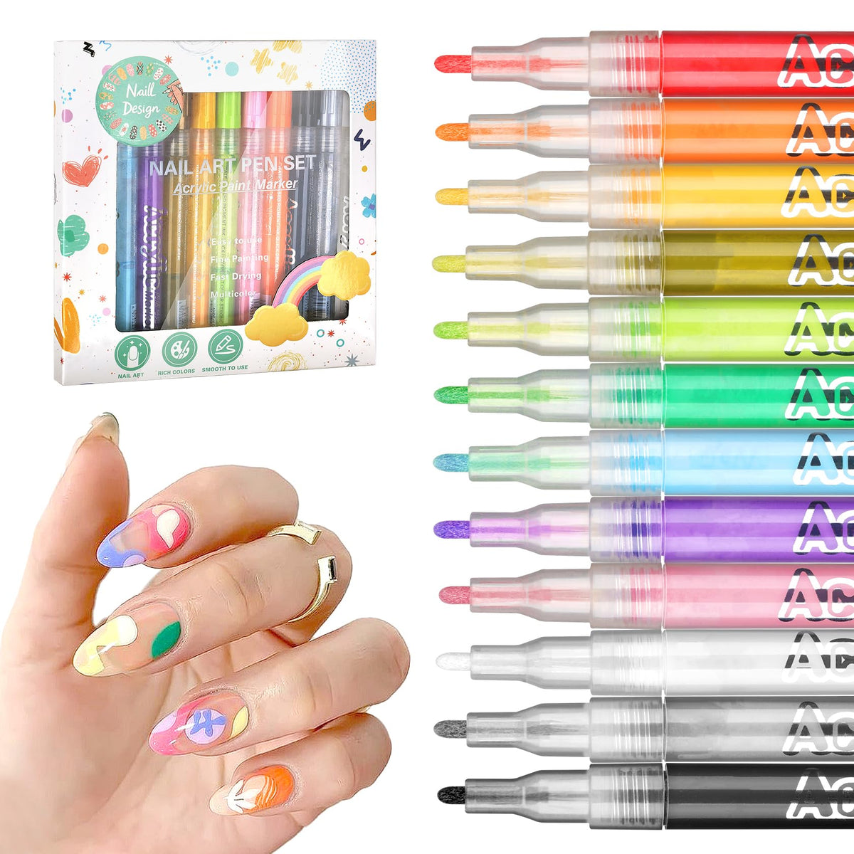 LZXLUKGIR nail art pens set with 12 colors for vibrant designs.