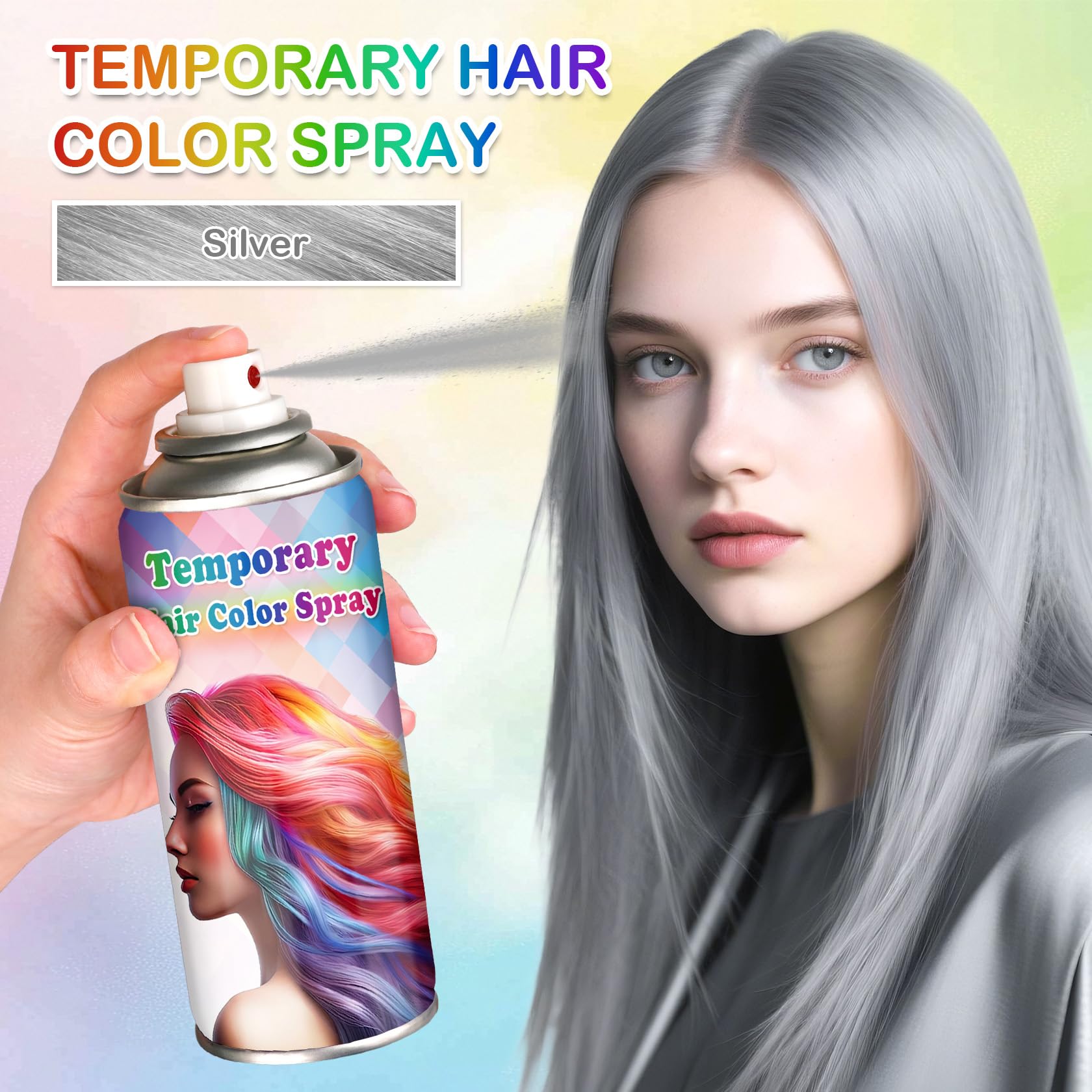 LZXLUKGIR Silver Hair Spray: compact packaging for at-home use