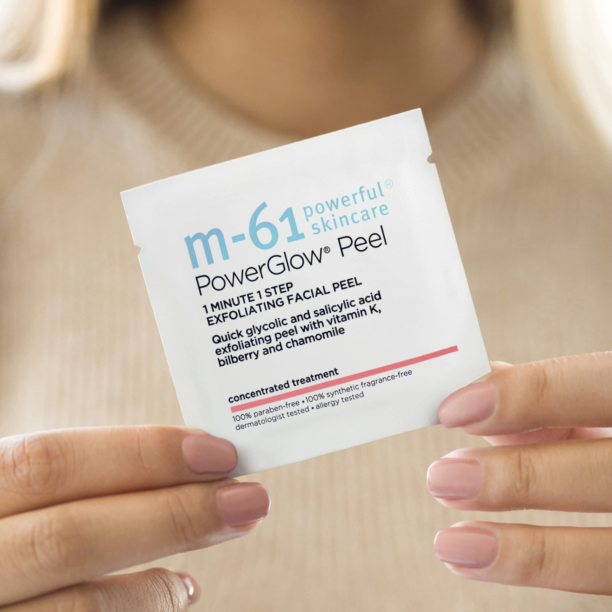 M-61 PowerGlow Peel packaging box showcases premium at-home treatment