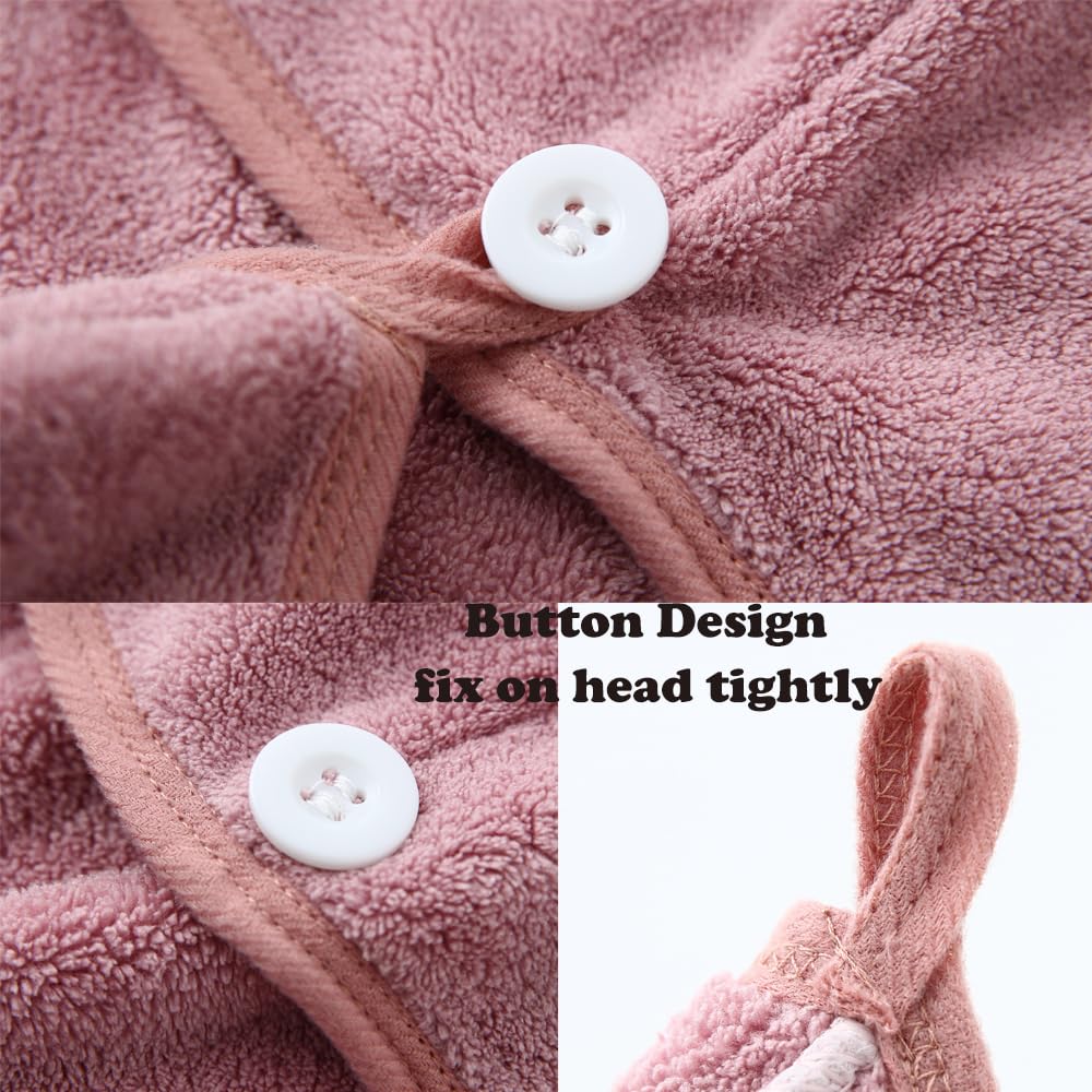 M-bestl bean pink towel worn on curly hair for demonstration.