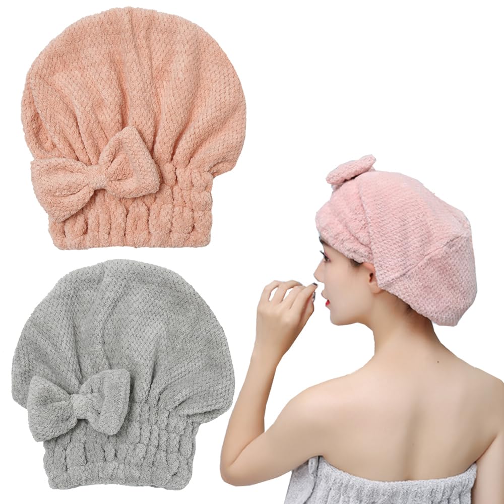 Toalla para cabello M-bestl de microfibra con gorro absorbe rápido para secar el cabello.
