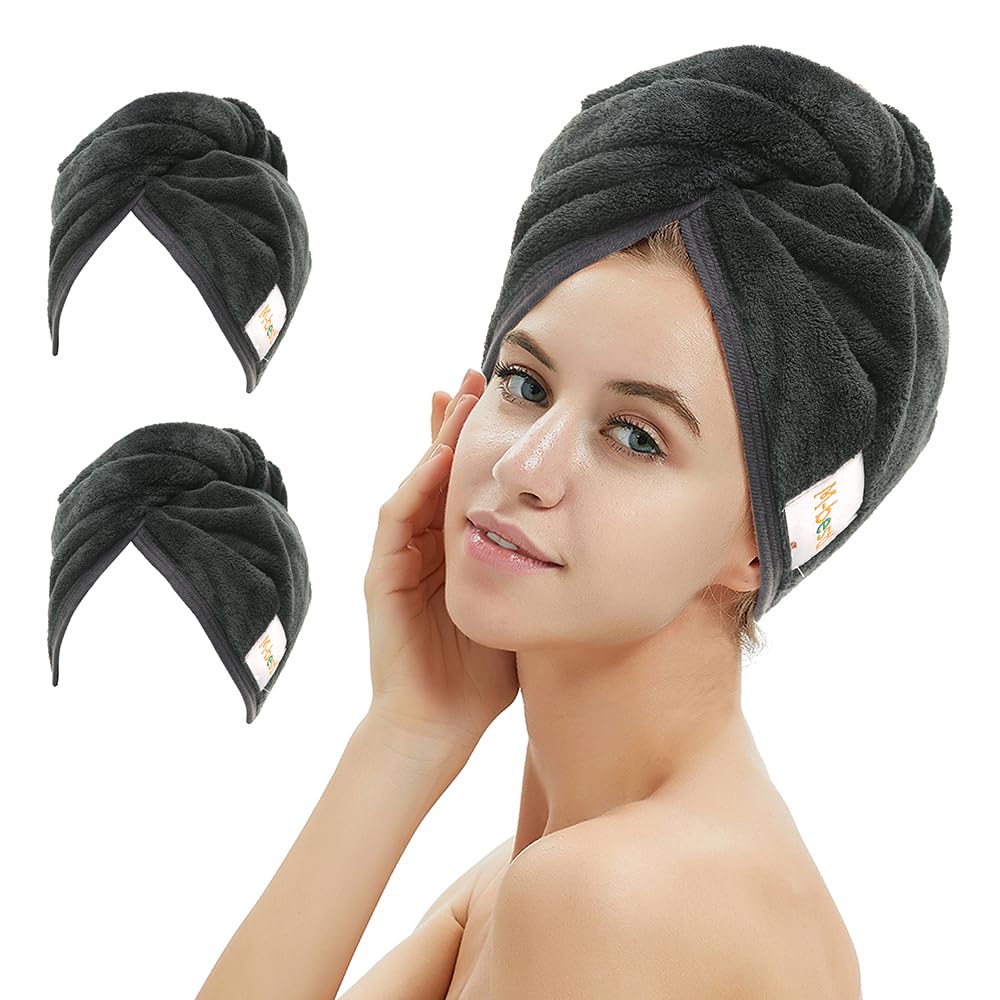 Toalla M-bestl de microfibra negra para secado rápido del cabello.
