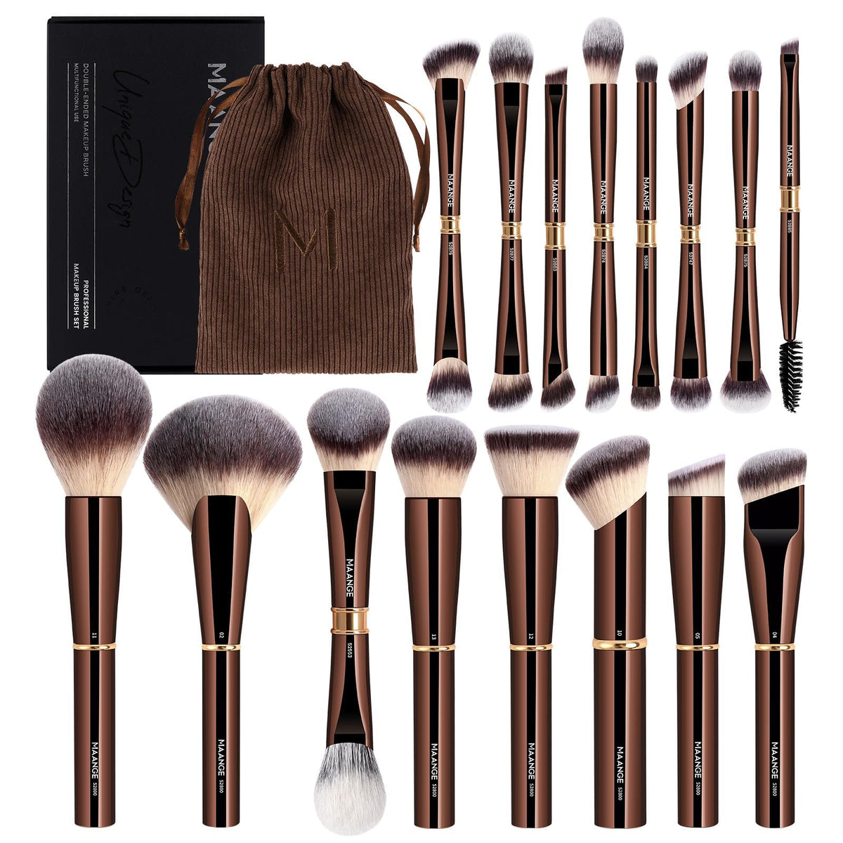 MAANGE 18-piece brush set with aluminum handle for precise makeup.