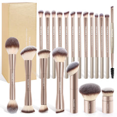 MAANGE 20-piece makeup brushes displayed in champagne gift box, ideal for gifting.