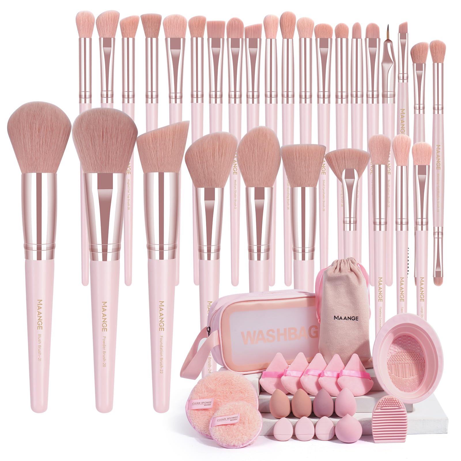 MAANGE 49-piece makeup brush set package showing versatile tool assortment for full-face application