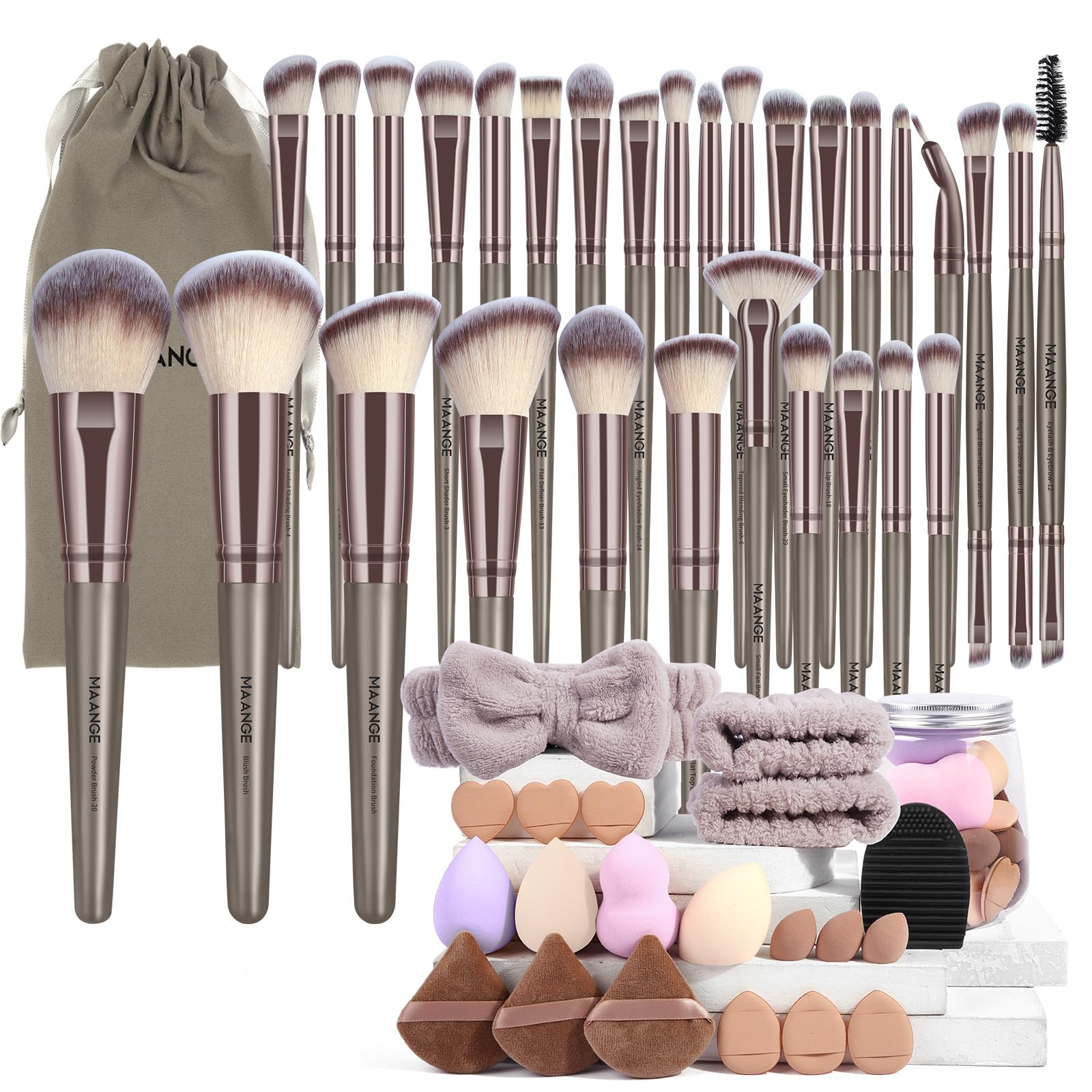 MAANGE 51-piece makeup brush set Champagne bag for easy daily application