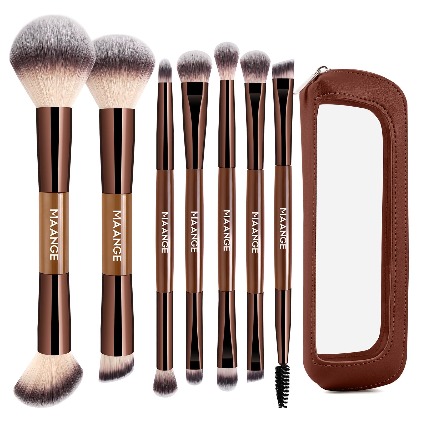 MAANGE 7-piece foundation brush set with bag for smooth on-the-go foundation
