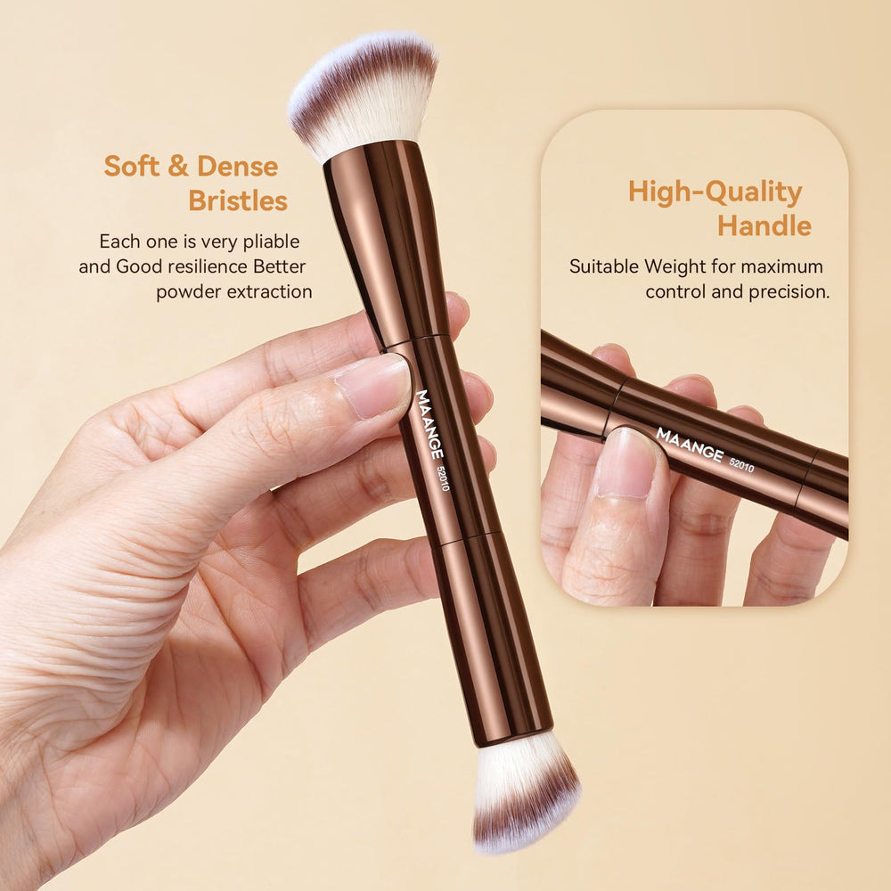 MAANGE angle Kabuki brush features ergonomic design for natural-looking blends.