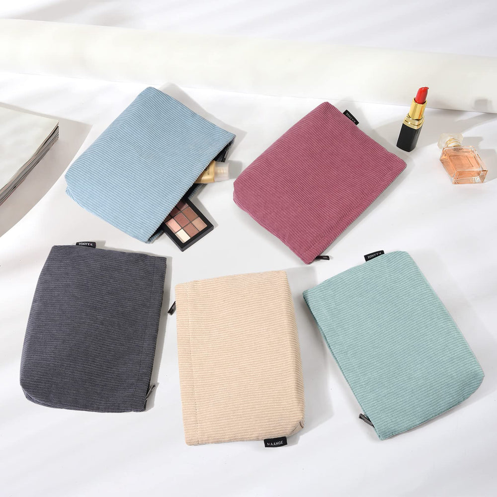 MAANGE green corduroy makeup bag contents neatly organized