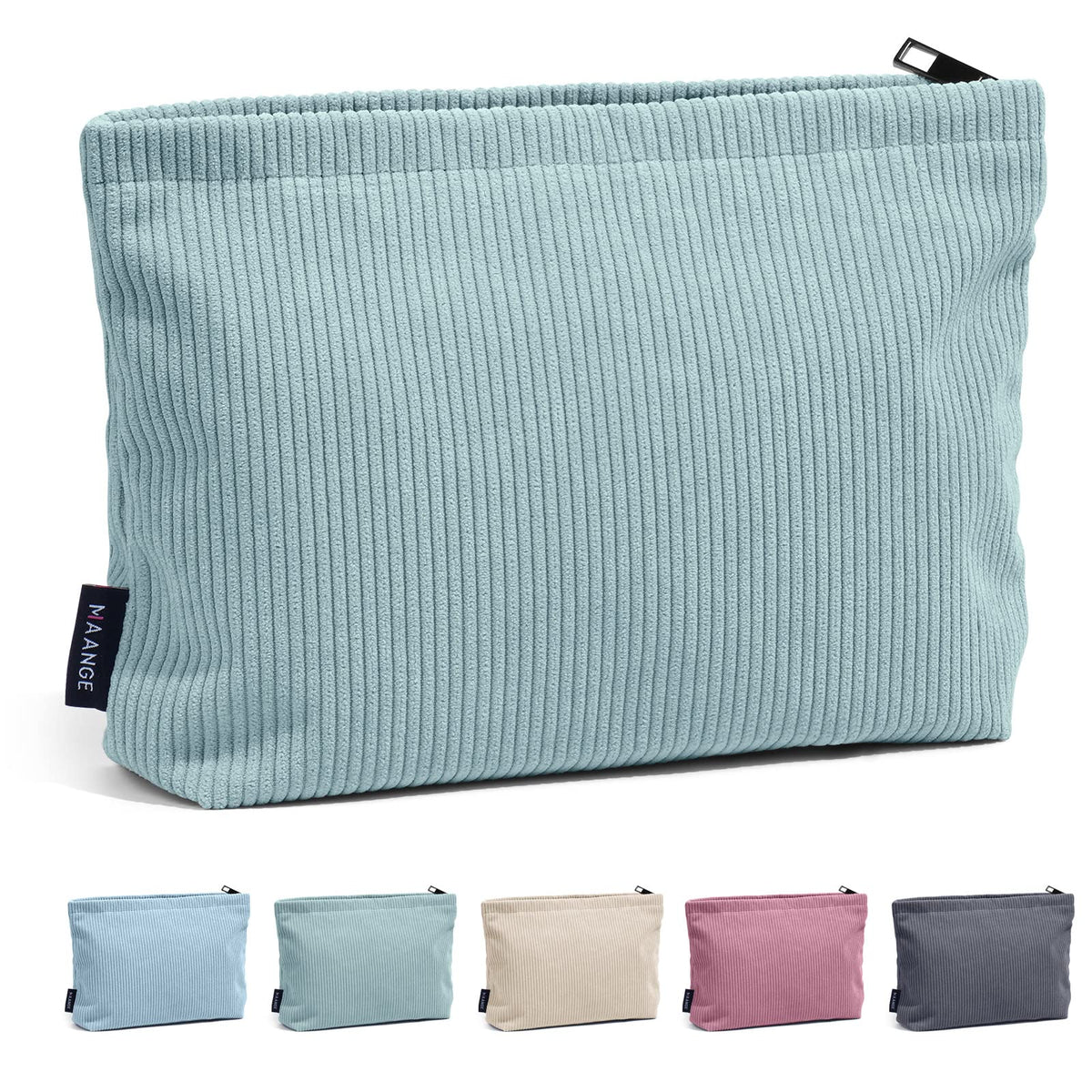 MAANGE green corduroy makeup bag front view for daily use