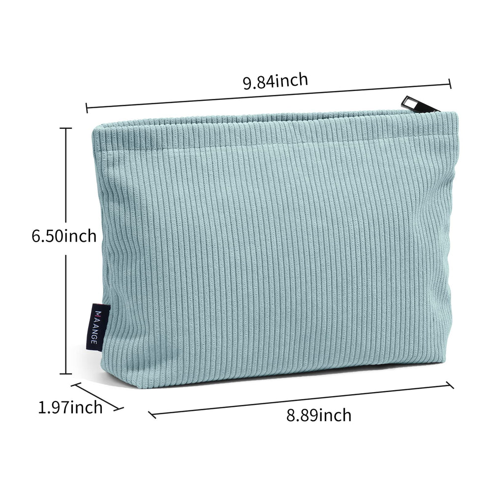 MAANGE green corduroy makeup bag open zipper reveals organized compartments