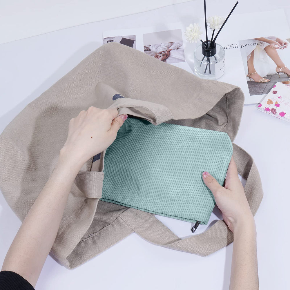 MAANGE green corduroy makeup bag travel-ready for on-the-go touchups