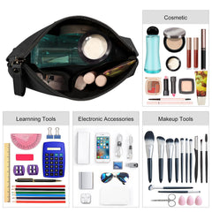 MAANGE cosmetic bag interior pockets in black, showcasing organized storage.